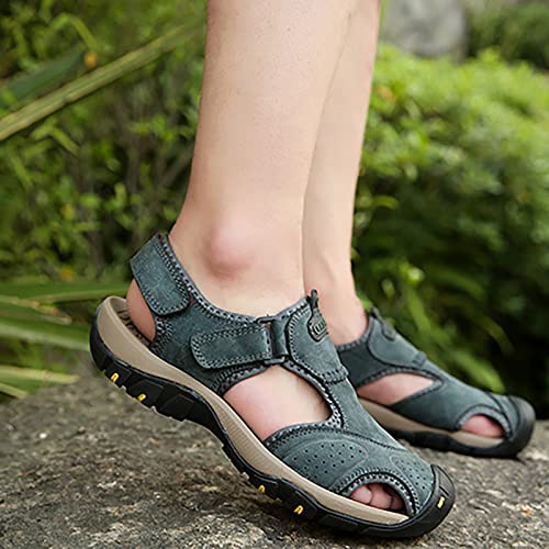 Men's Real Leather Closed Toe Sandals, Casual Handmade Hiking Sandals, Fashion Hollow Out Backpacking Beach Shoes2