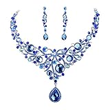 EVER FAITH Deluxe Blue Teardrop Austrian Crystal Pendant Necklace Earrings Set Silver-Tone