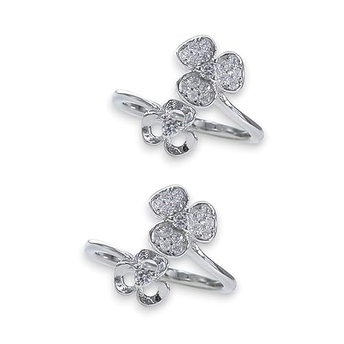 925 Sterling Silver Floral Cz Toe Ring For Women
