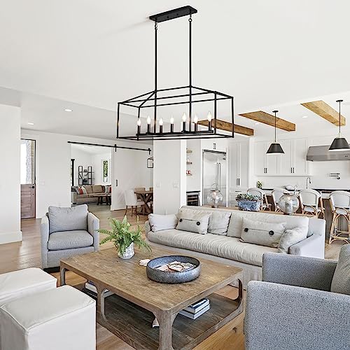 KOSTOMO Dining Room Chandelier,7 Light Kitchen Island Light Modern Farmhouse Chandeliers Contemporary Pendant Light Matte Black Finish Rectangle Modern Pendant Light Adjustable Height by KOSTOMO - Image 8
