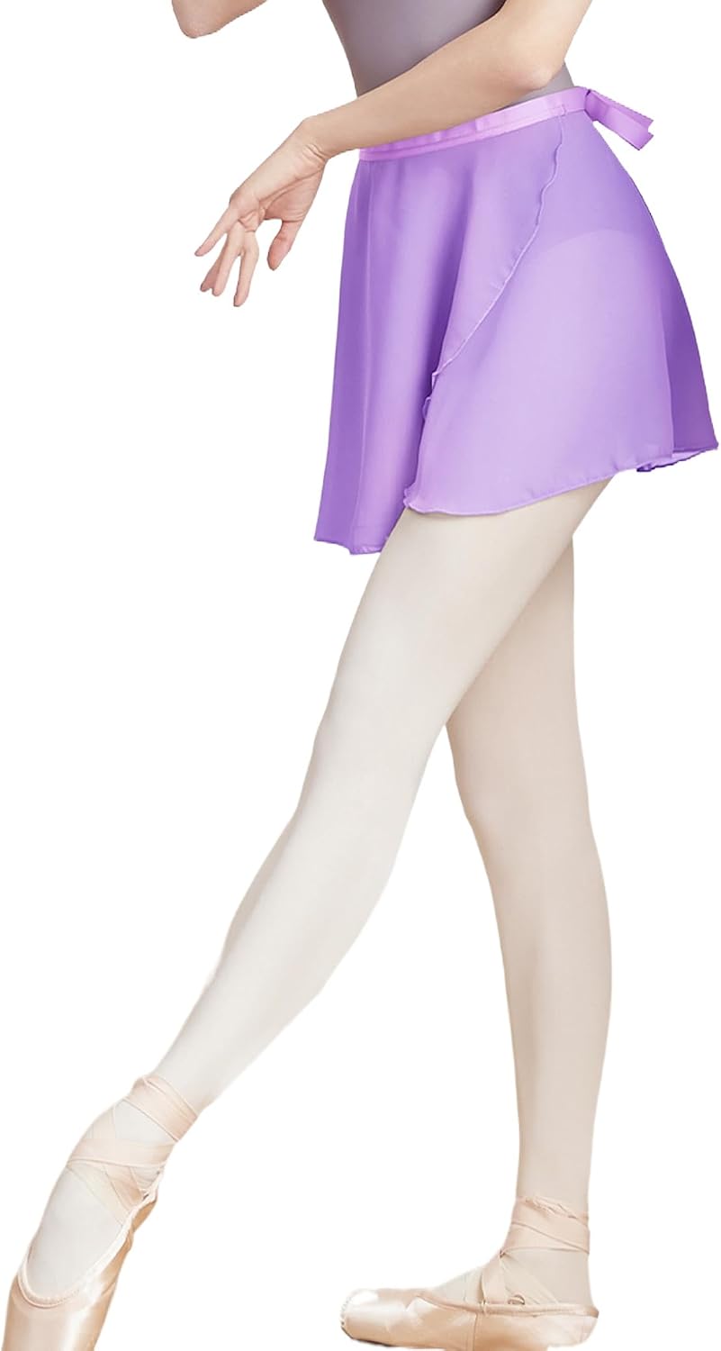 Girls Women Ballet Wrap Skirt Sheer Chiffon Dance Skirts with Adjustable Waist Tie Ballerina Dancewear