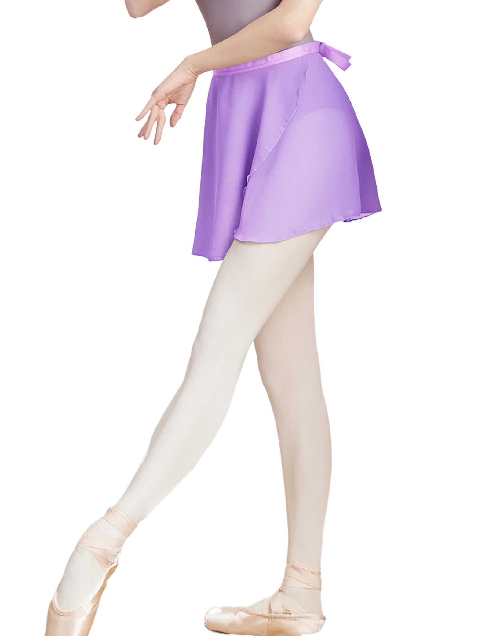 Women's Ballet Wrap Skirt Sheer Chiffon Dance Skirts with Adjustable Waist Tie Ballerina Dancewear for Adult Ladies Lavender