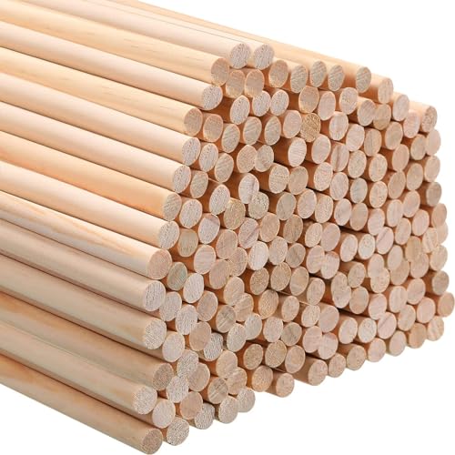 300 Pcs Dowel Rods Wood Sticks Dowel Rods Round Unfinished Wood Sticks for Crafts Long Home Party Decor DIY (1/4 x 6 Inch)