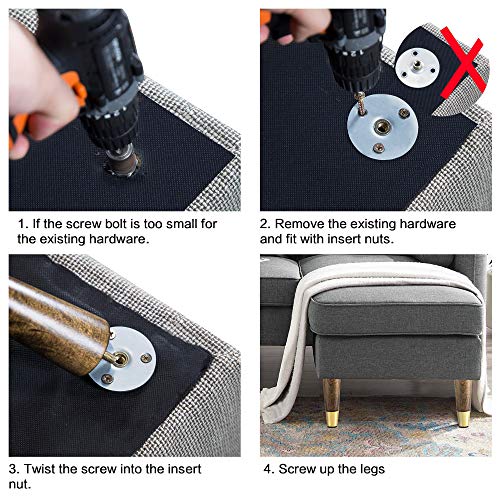 Alamhi Wood Furniture Leg, Couch Legs 6 Inch Brown Round Tapered Mid-Century Modern Legs, With Brass Base Replacement Legs For Cabinets, Coffee Table, Ottoman, Sofa, Loveseat, Armchair Legs Set Of 4 #TOP5