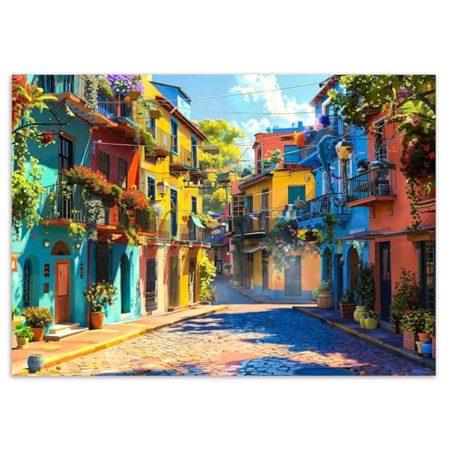 Rompecabezas para adultos de 1000 piezas: Calle colorida de Italia, 27,6" x 19,7", alivio del estrés y desafío cognitivo, ideal como regalo mindfulness para noche de juegos familiar, decoración artística para pared