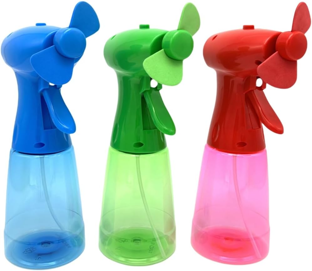 3 Pack Portable Misting Fan, Battery Powered, Compact Cooling Fan for Home, Office and Outdoors (Blue/Green/Red)