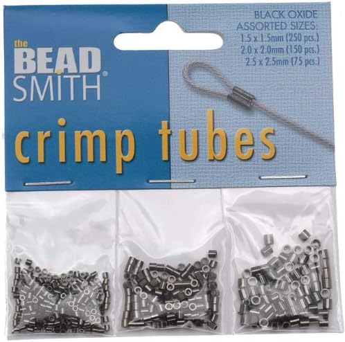 The Beadsmith Paquete surtido de 3 tamaños surtidos de cuentas de tubo de crimpado de buey negrobronce (475 en total)
