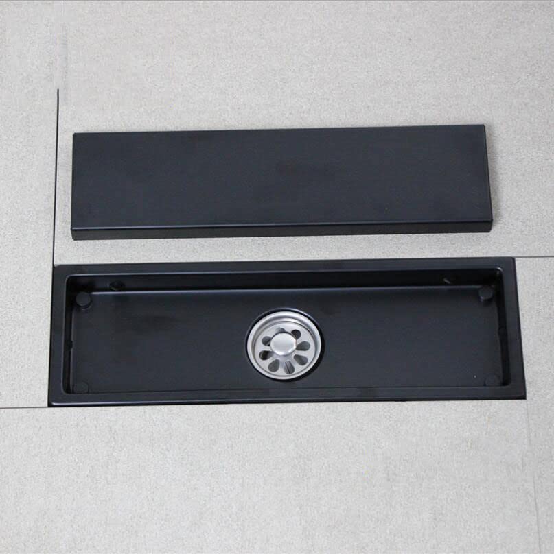 Odpływ podłogowy 50 x 10 cm matowy czarny 304 odpływ podłogowy ze stali nierdzewnej łazienka płytka wkładka prysznic szybki odpływ niewidoczny odpływ podłogowy