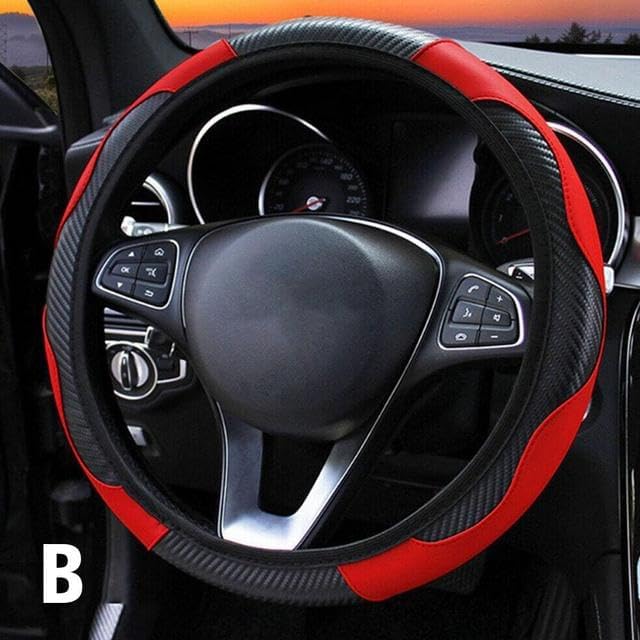 AUTO-PRO - Car Steering Wheel Cover Leather Covers For Renaults Clio Megane 4 3 2 Scenic Dusters Fluence Laguna Kangoo Auto Decor Accessories (Red)
