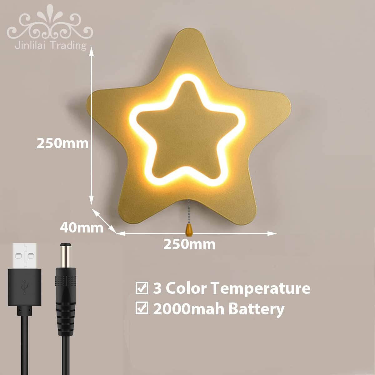 10W LED Wall Lights for Children Room with Rechargeable Battery Wall Sconces Kids Star Wall Light Indoor Wall Lamp for Living Room Bedroom Kindergarten Deco, Blue