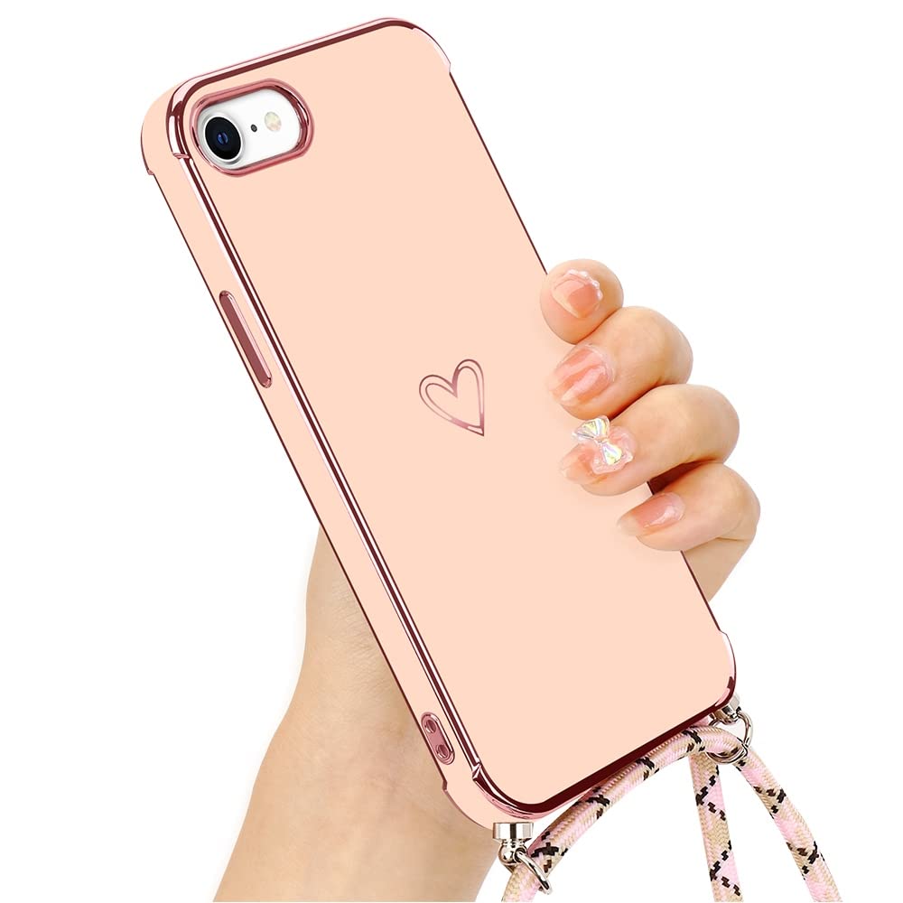 Coqinen Telefoonhoesje Met Koord – Compatibel Met IPhone 7/8/SE 2020, Verstelbaar, Schokbestendig, Roze, Handvrij Dragen