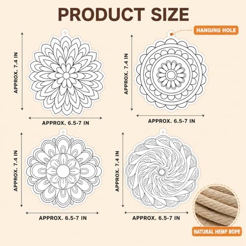 JUNKJWBZ DIY Stained Glass Suncatcher Kit 48 Pcs – Mandala Coloring Craft Set w/ 32.8ft Hemp Rope, Fun Window Clings Decor for Adults and Seniors — view 4