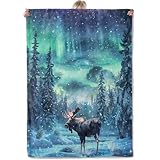 Aonimonis Moose Northern Lights Throw Blanket Gifts for Women Adults Girls, Soft Fuzzy Warm Cozy Flannel Blankets for Bedroom, Travel, Couch, Home Decor 50x60 in