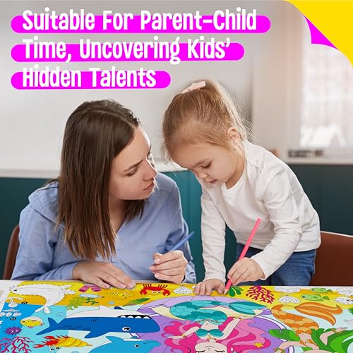 Image of Mermaid World Coloring Poster, Large Coloring Activity Paper 75 inch x 31 inch Jumbo Size Ocean-themed Paper DIY Painting Drawing Banner /Tablecloth for School, Wall Decor