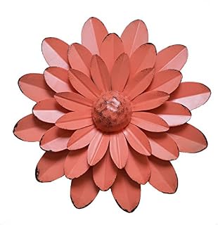 GIFTME 5 Coral Orange Multiple Layer Flower Metal Wall Art Decor(10X2 inch)