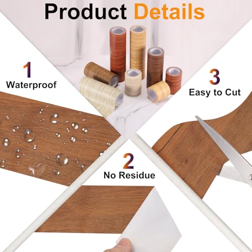 Image of PATIKIL Wood Grain Tape 12 inch x 32 ft, Self-Adhesive Wood Texture Repair Tape Realistic Wooden Effect Patch for Furniture Cabinets Floor Walls, Teak