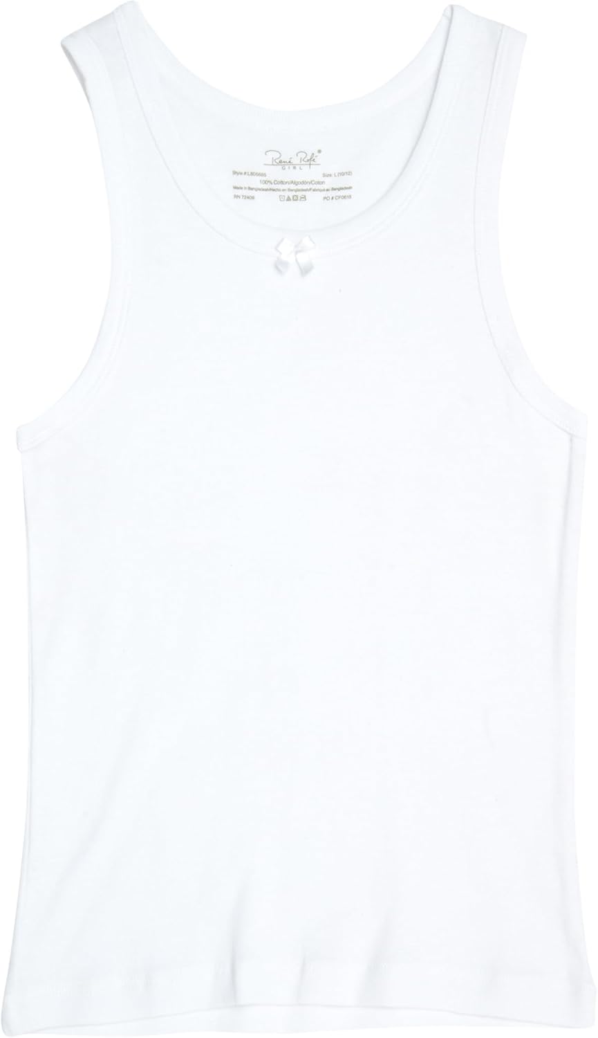 Rene Rofe Girls Tank Tops - 6 Pack 100% Cotton Scoop Neck Todddler Undershirts Classic Sleeveless Tank Tops for Girls (2T-14)