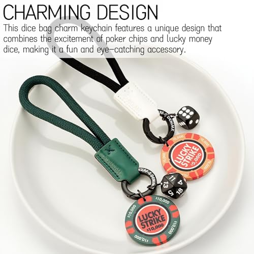Tizee Lucky Dice Bag Charm Keychain - Fun Poker Chips Key Chain Accessory for Men and Women,Gifts for Casino Fans (Green)