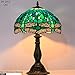 WERFACTORY Tiffany Lamp Green Blue Stained Glass Dragonfly Style Bedside Table Lamp Desk Reading Light 12X12X18 Inches Decor Bedroom Living Room Home Office S622 Series
