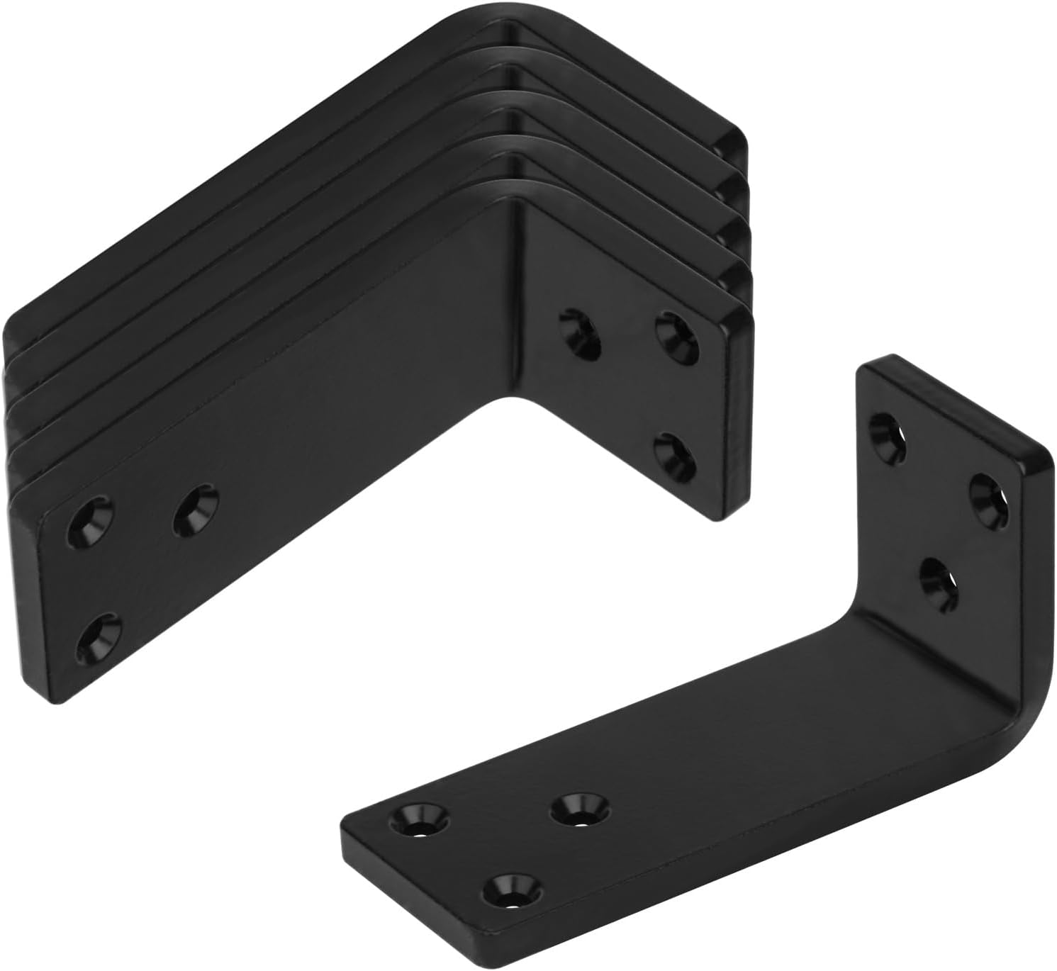 6 PCS 4" x 2" Heavy Duty Corner Brace Black Brackets, L 90 Degree Countertop Support Brackets, Steel Thickness 1/4", Max Load 300 lbs