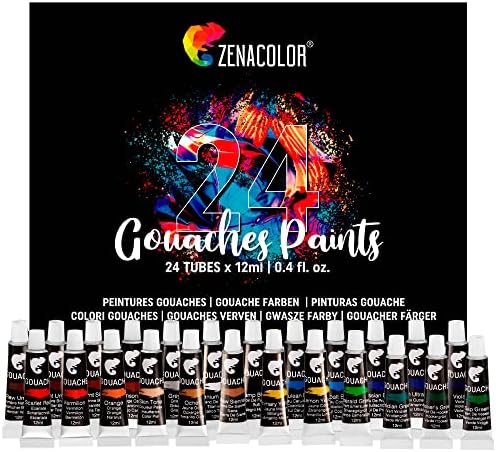 Zenacolor - Gouache Paint Set in Tubes (24 x 12ml - 0.4oz) - Set of 24 Unique Colours
