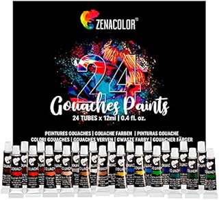 Zenacolor - Gouache Paint Set in Tubes (24 x 12ml - 0.4oz) - Set of 24 Unique Colours