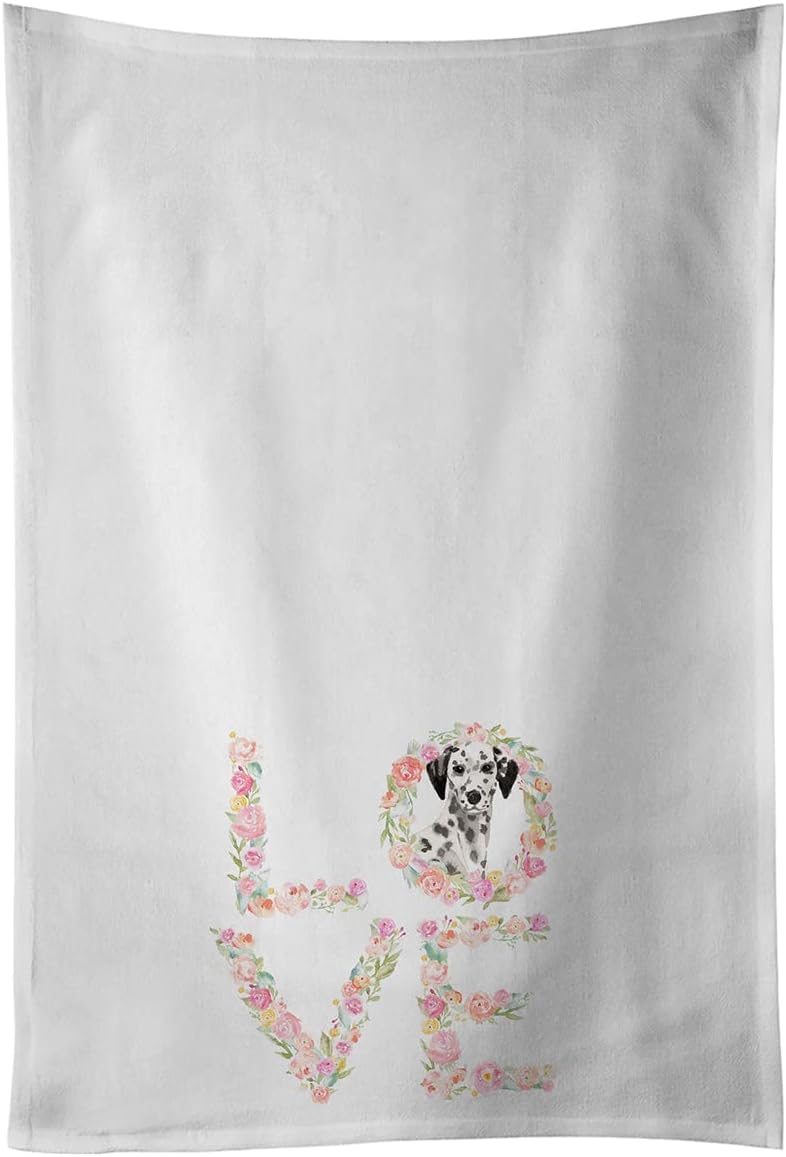 Caroline's Treasures WDK4574WTKT Dalmatian Love White Kitchen Towel Set of 2 Dish Towels Decorative Bathroom Hand Towel for Hand, Face, Hair, Yoga, Tea, Dishcloth, 19 X 25, White
