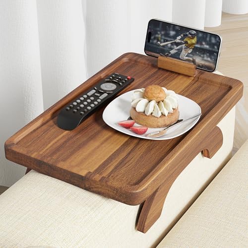 BLUEWEST Sofa Armrest Tray,15.4''x9.8'' Acacia Wood Couch Arm Cli...