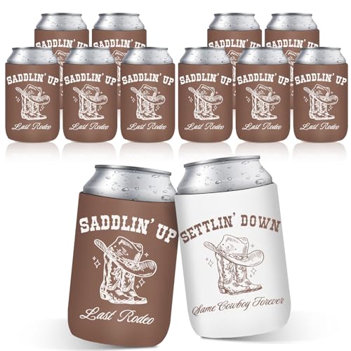 Image of SiliFine 12 Pcs Last Rodeo Western Cowgirl Country Bachelorette Party Can Sleeves Bulk Coquette Western Cowgirl Bachelorette Party Decoration Brown Boots Can Sleeves for Bridal Shower Gifts