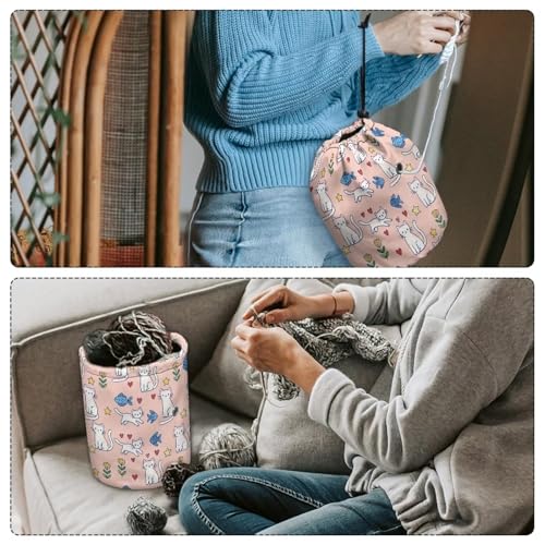 Image of Sellikakes Yarn Bag Crochet Storage Case, Cat Fish Knitting Crochet Storage Bag Portable Yarn Organzier Holder for Store Crocheting Project Skein Ball Sewing Needles Accessories