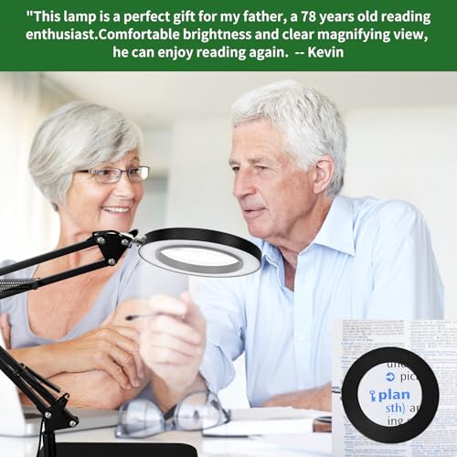 Lychee 10X Magnifying Glass with Light and Stand, 3 Color Modes Stepless Dimmable Glass Magnifying Hands Free 2-in-1 Desk Lamp with Heavy Base Clamp, LED Lighted Magnifier for Repair Crafts Close Work by Lychee - Image 7