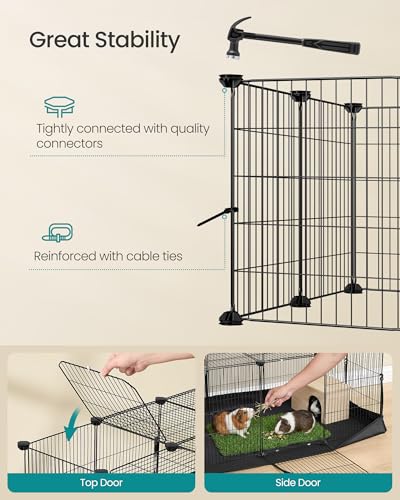 SONGMICS Small Animal Playpen Cage with Waterproof Mat, Top and Side Door, for Rabbits, Guinea Pigs, 20 Panels, 123 x 63 x 41.5 cm, Ink Black LPI012BH01 - Image 7