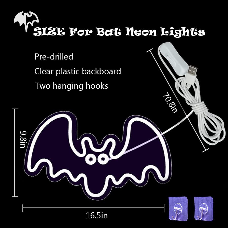 Image of Bat Sign Neon, Festival LED Neon Light USB Powered Pink LED Acrylic Bat Shape Neon Wall Light Signs Gift Decor for Home Decoration,Bedroom, Lounge, Office, Wedding, Christmas, Valentine's,Halloween,Party