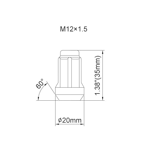 Miniatura 2 de dynofit M12x1.5 Tuercas de rueda negras (20 piezas + llave de 2 zócalos) 0.472 in x 1.5 tuercas ranuradas afinador del mercado de accesorios