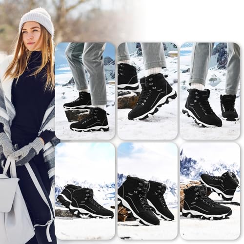 Littleplum Damen Winterstiefel Warm Gefüttert Trekking Schuhe Herbst Outdoor Schneestiefel Winterschuhe,Schwarz,41 EU