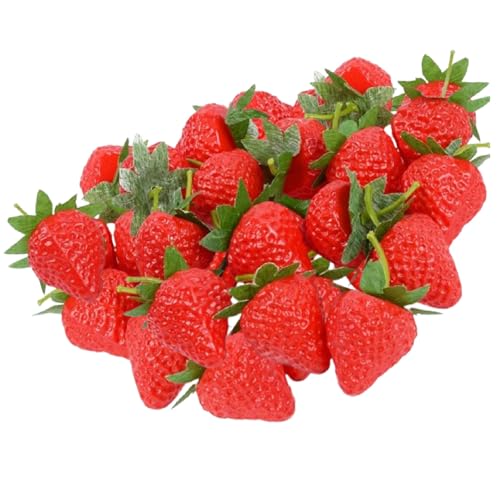 HXHWKEN 20Pcs Fraises Fruits en Plastique Artificiel Rouge Fraise Faux Fraises Artificielles Rouges pour Maison de Fête Décoration Accessoires de Photographie