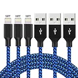 lightning cables 3pack 10ft iphone charger mfi certified extra long nylon braided usb fast charging syncing cord compatible with iphone