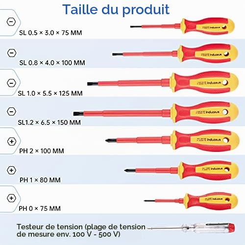 Lot de 14 outils isolés VDE avec pinces d'électricien et jeu de tournevis d'électricien, testé jusqu'à 10 000 V