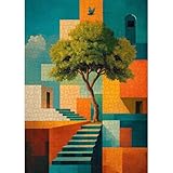 Tree of Life Geometric Puzzle for Adults, Modern Abstract Architecture Art Puzzle, Nature 1000 Piece Puzzle for Adults Landscape Jigsaw Puzzle Challenging