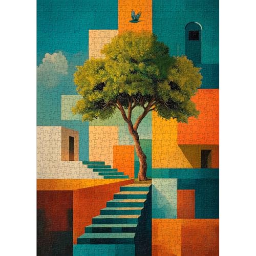 Tree of Life Geometric Puzzle for Adults, Modern Abstract Architecture Art Puzzle, Nature 1000 Piece Puzzle for Adults Landscape Jigsaw Puzzle...