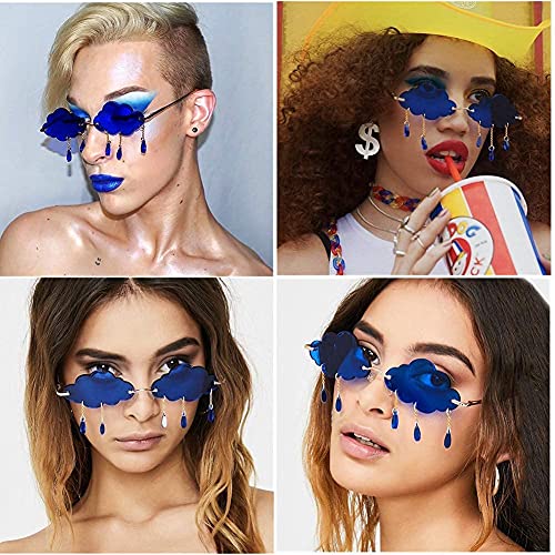 LASPOR Retro Rimless Sunglasses for Women Men Vintage Metal Frameless Cloud Glasses Raining Crystal Pendant UV400 Protection2