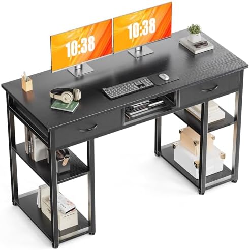 DUMOS 48-Inch Computer Desk with Drawers for Home Office, Black