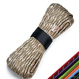 Survival Paracord 550 Fire Paracord Survivor Cord Nlyon Rope 10 Strands US Military Type III 550 Parachute Cord with Integrated Fishing Line, Fire-Starter Tinder 4 in 1（Camo Desert）