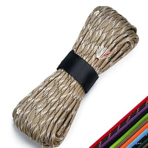 Survival Paracord 550 Fire Paracord Survivor Cord Nlyon Rope 10 Strands US Military Type III 550 Parachute Cord with Integrated Fishing Line, Fire-Starter Tinder 4 in 1