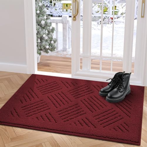 Image of Door Mat Indoor Doormat,Front Back Christmas Door Mats Non Slip Entrance Rugs Rubber Backing,Inside Doormats for Entryway Low-Profile Absorbent Resist Dirt Floor Mats Red,36 inchx59 inch