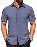 COOFANDY Business Casual Shirts for Men Short Sleeve No Tuck Shirt Office Polka Dot Print Dress Shirt Navy Blue