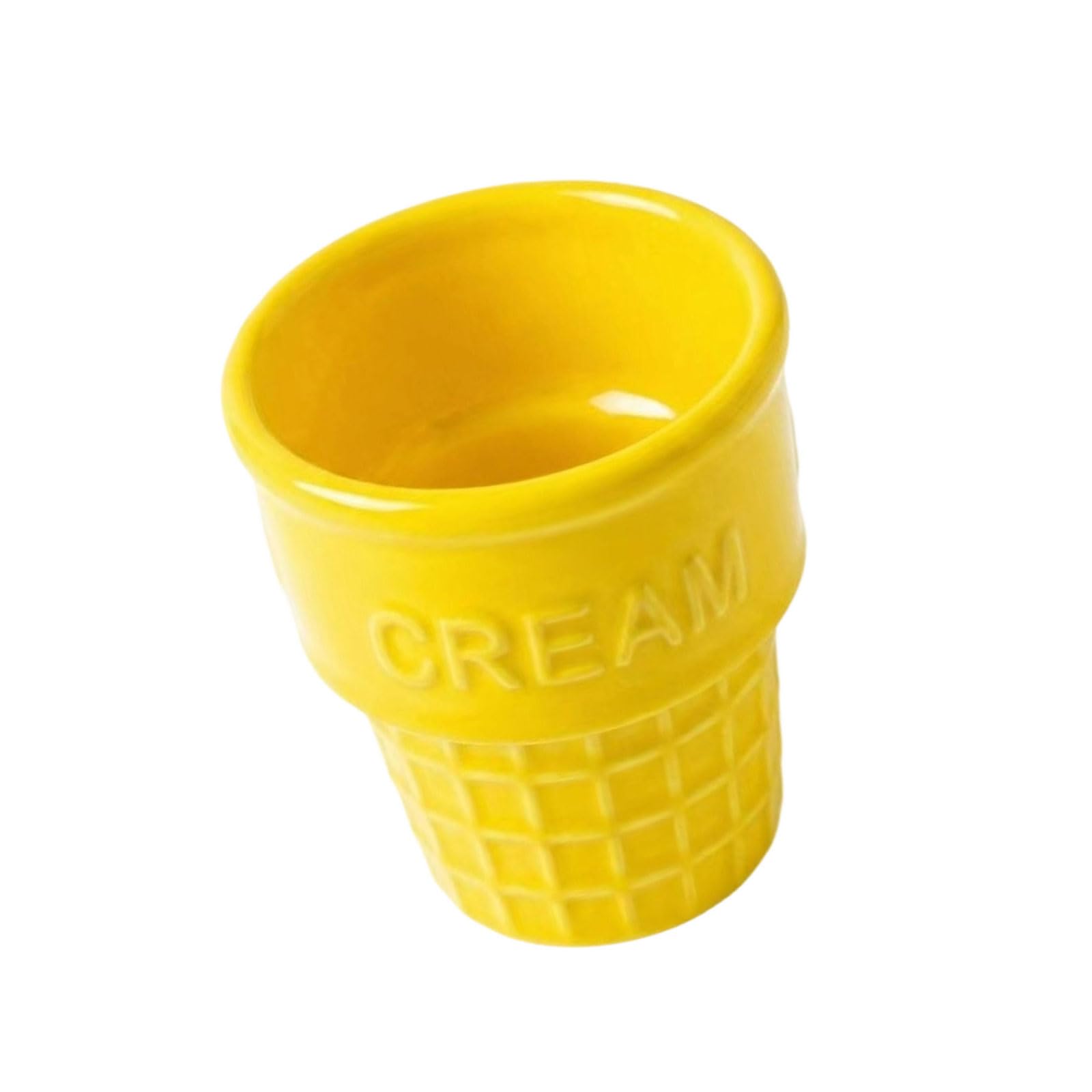 Elnwnnkc Yellow Ceramic Ice Cream Bowl Fun Cone Shape Sundae Dessert Container Perfect For Candy Fruit And Yogurts Multipurpose Cookware