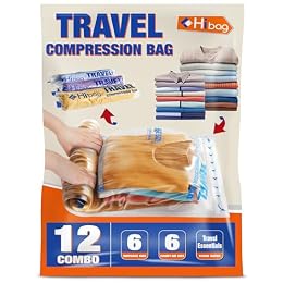 12 Compression Bags for Travel Essentials, Vacuum Packing Space Saver Bags for Cruise Accessories (12-Travel)