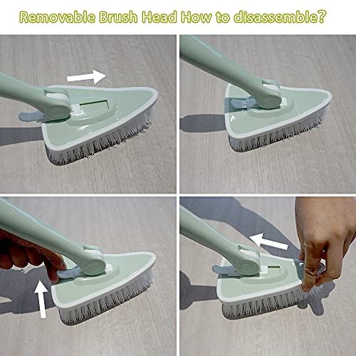 Cqt 2 In 1 Bathroom Cleaning Brush With 46" Extendable Long Handle Detachable Stiff Bristles Scrub Brush With 2 Scrubber Heads And 2 Scouring Pad Head For Cleaning Bathtub Shower Bathroom (Applegreen) #TOP6