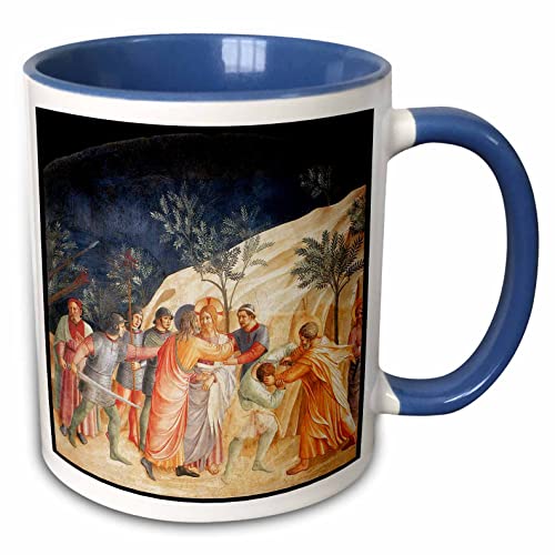 3dRose The Kiss of Judas by Fra Angelico 15oz Two-Tone Blue Mug